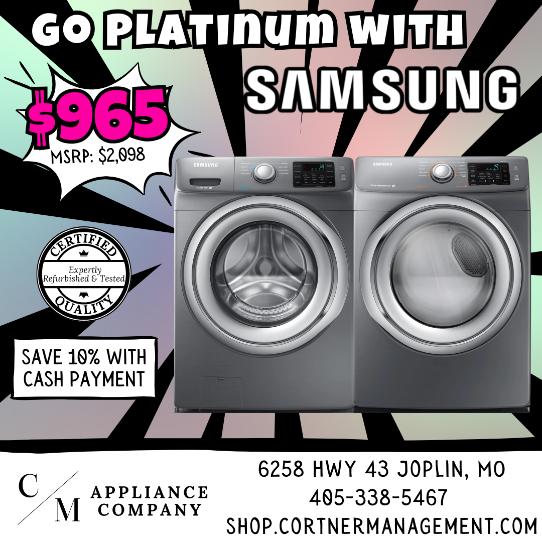 SET: Samsung WF42H5200AP 27 Inch 4.2 cu. ft. Front Load Washer & DV42H5200EP 27 Inch Electric Dryer 7.5 cu. ft. Platinum Refubished