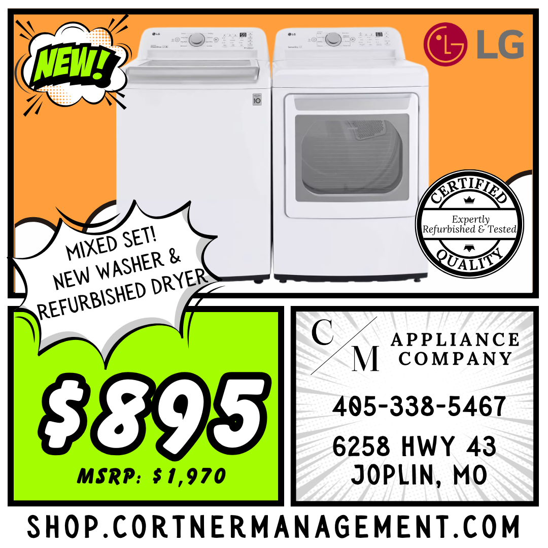 SET: NEW LG WT6105CW 27 Inch Top Load Washer with 4.1 cu ft Capacity & REFURBISHED DLE7150W 27 Inch Electric Dryer with 7.3 Cu. Ft. Capacity (Copy)