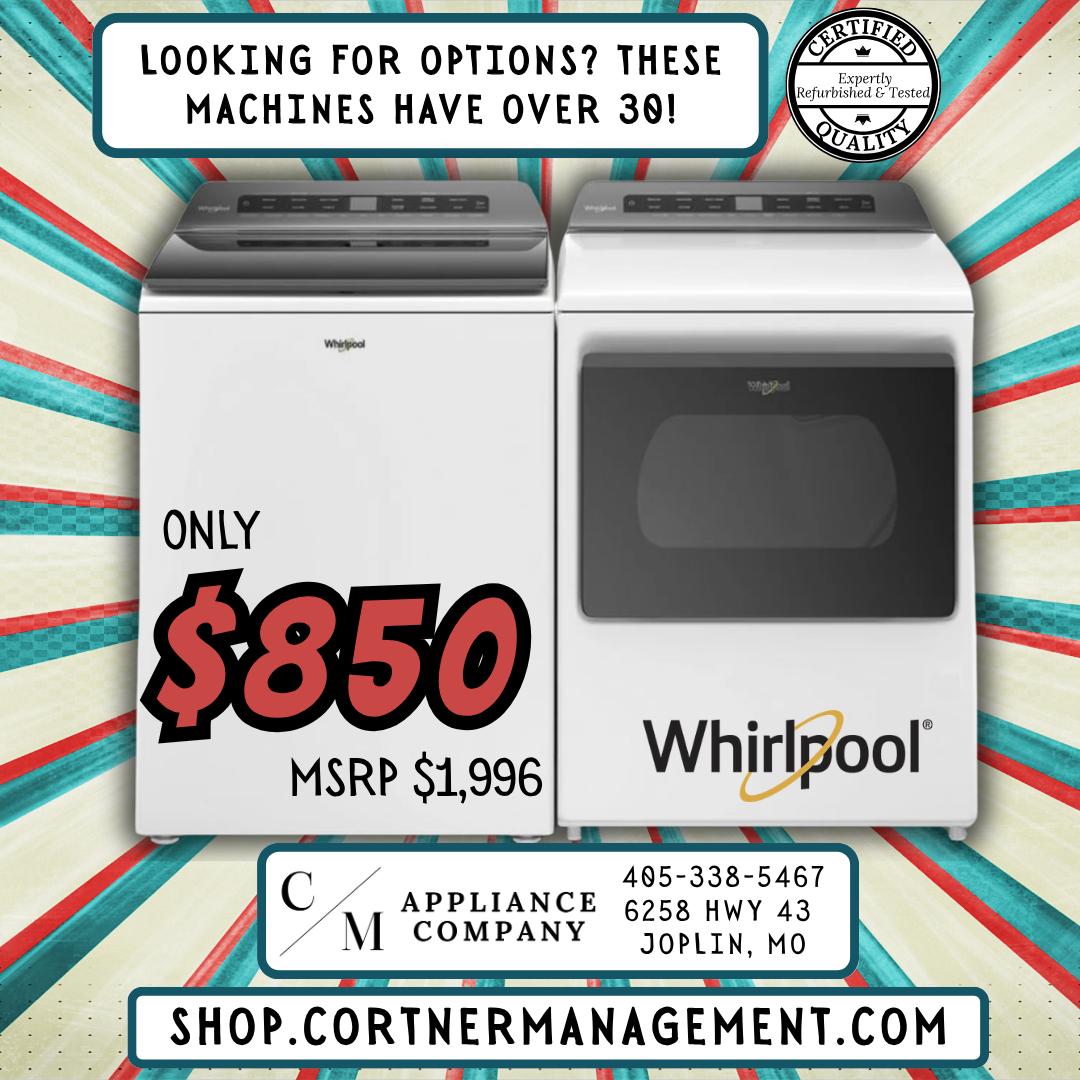 SET: Whirlpool WTW5105HW 28 Inch Top Load Washer 4.7 Cu. Ft. & Whirlpool WED7120HW 27 Inch Electric Dryer 7.4 Cu. Ft.