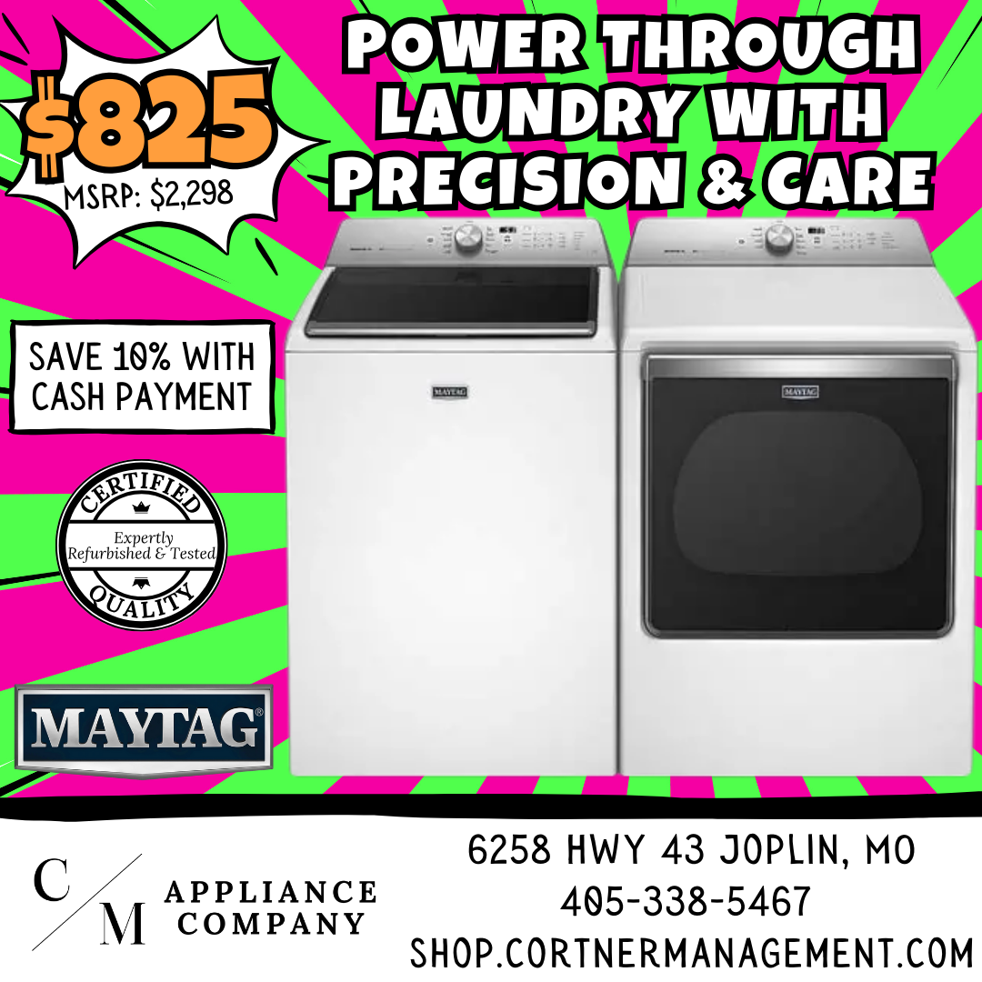 SET: Maytag MVWB835DW 28 Inch Top Load Washer, 5.3 cu. ft. and MEDB835DW 29 Inch Electric Dryer, 8.8 cu. ft., Refurbished