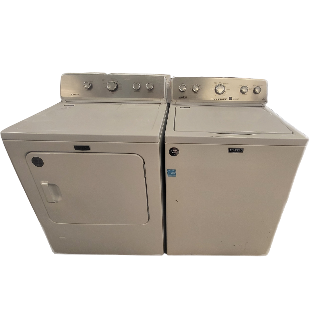 SET: Maytag MVWC565FW 28 Inch Top Load Washer, 4.2 Cu. Ft. and MGDC465HW 29 Inch Gas Dryer, 7.0 cu. ft, REFURBISHED
