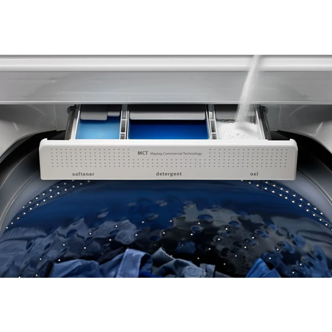 SET: Maytag MVWB835DW 28 Inch Top Load Washer, 5.3 cu. ft. and MEDB835DW 29 Inch Electric Dryer, 8.8 cu. ft., Refurbished