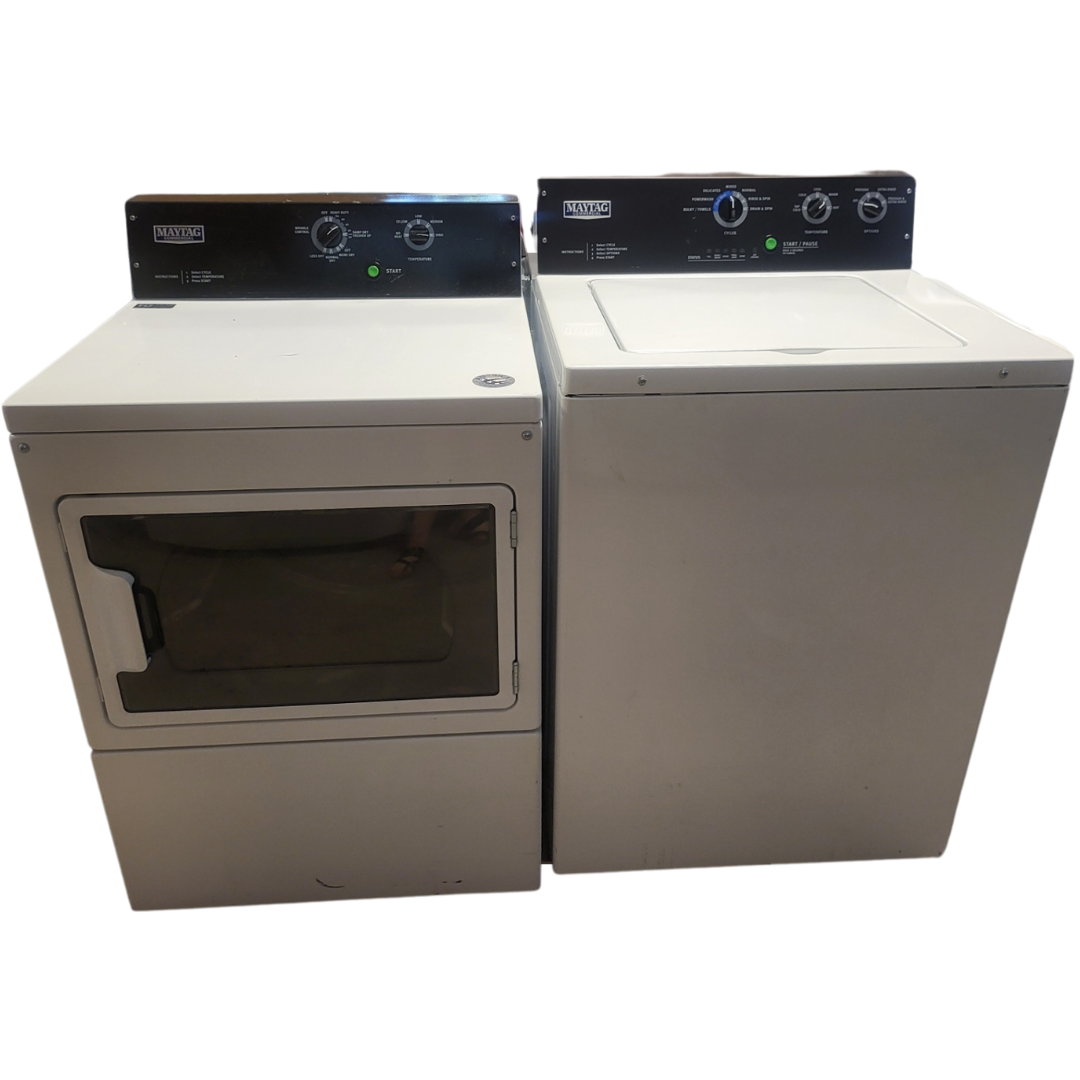 SET: Maytag MVWP575GW 3.5 cu. ft. Commercial-Grade Residential Agitator Washer & MEDP576KW1 7.4 CU. FT. COMMERCIAL-GRADE RESIDENTIAL DRYER - Refurbished