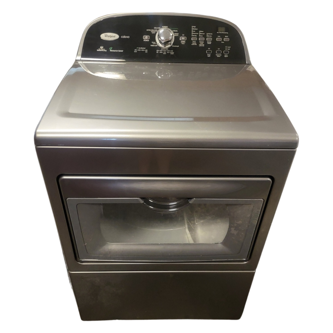 Silver dryer with glass door on a white background