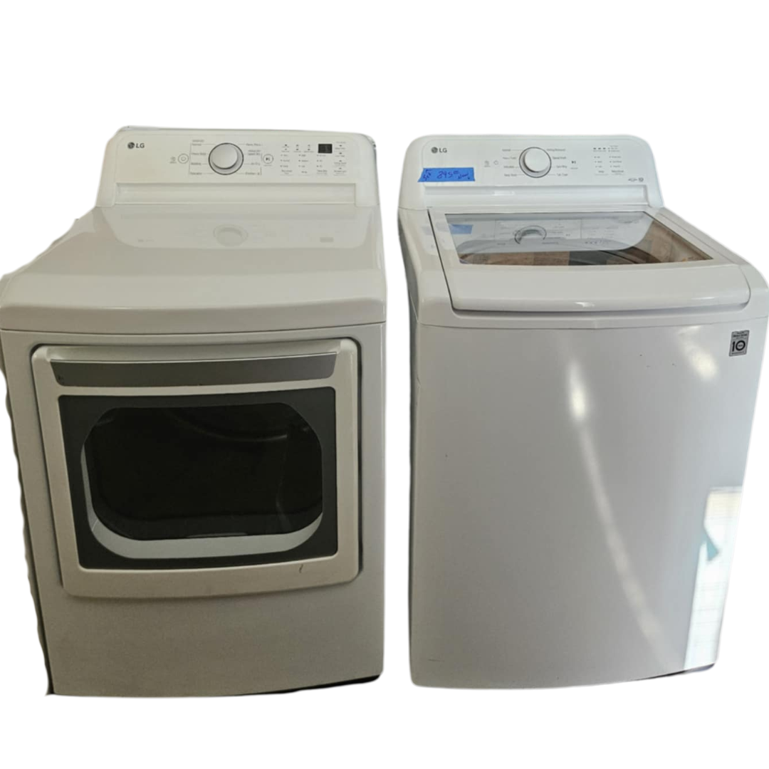 SET: NEW LG WT6105CW 27 Inch Top Load Washer with 4.1 cu ft Capacity & REFURBISHED DLE7150W 27 Inch Electric Dryer with 7.3 Cu. Ft. Capacity (Copy)