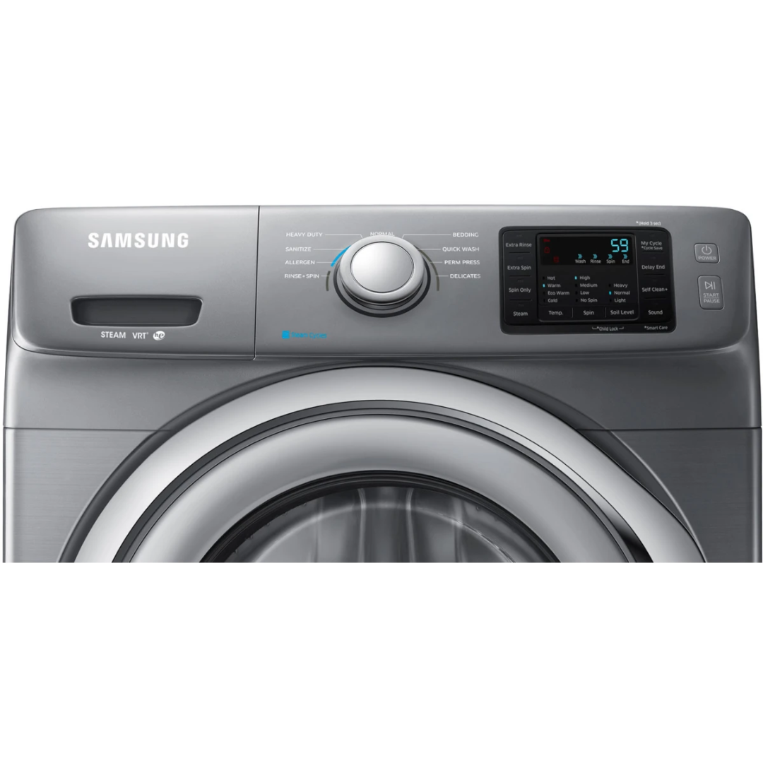 SET: Samsung WF42H5200AP 27 Inch 4.2 cu. ft. Front Load Washer & DV42H5200EP 27 Inch Electric Dryer 7.5 cu. ft. Platinum Refubished