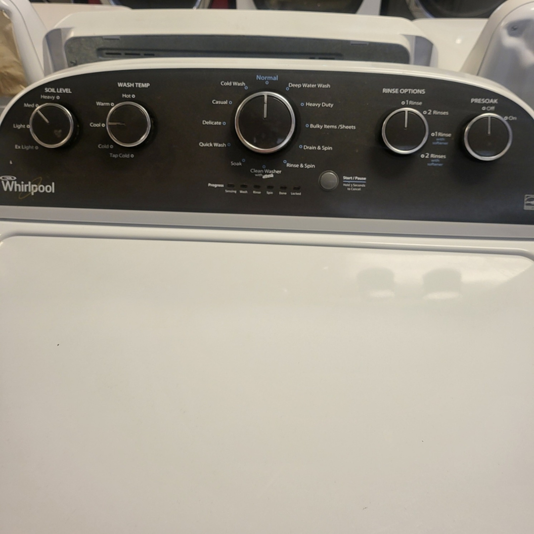 SET: Whirlpool WTW4900BW 27 Inch Top-Load Washer, 3.8 cu. ft. & Whirlpool WED4850BW29 Inch Electric Dryer, 7.0 cu. ft. - REFURBISHED