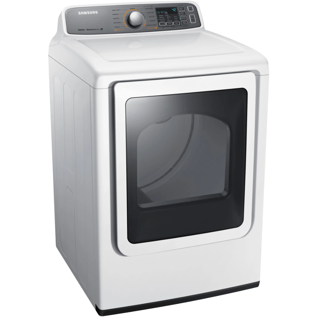 SET: Samsung WA45M7050AW 27 Inch Top Load Washer 4.5 cu. ft. & DV48H7400EW 27 Inch 7.4 cu. ft. Electric Dryer Refurbished