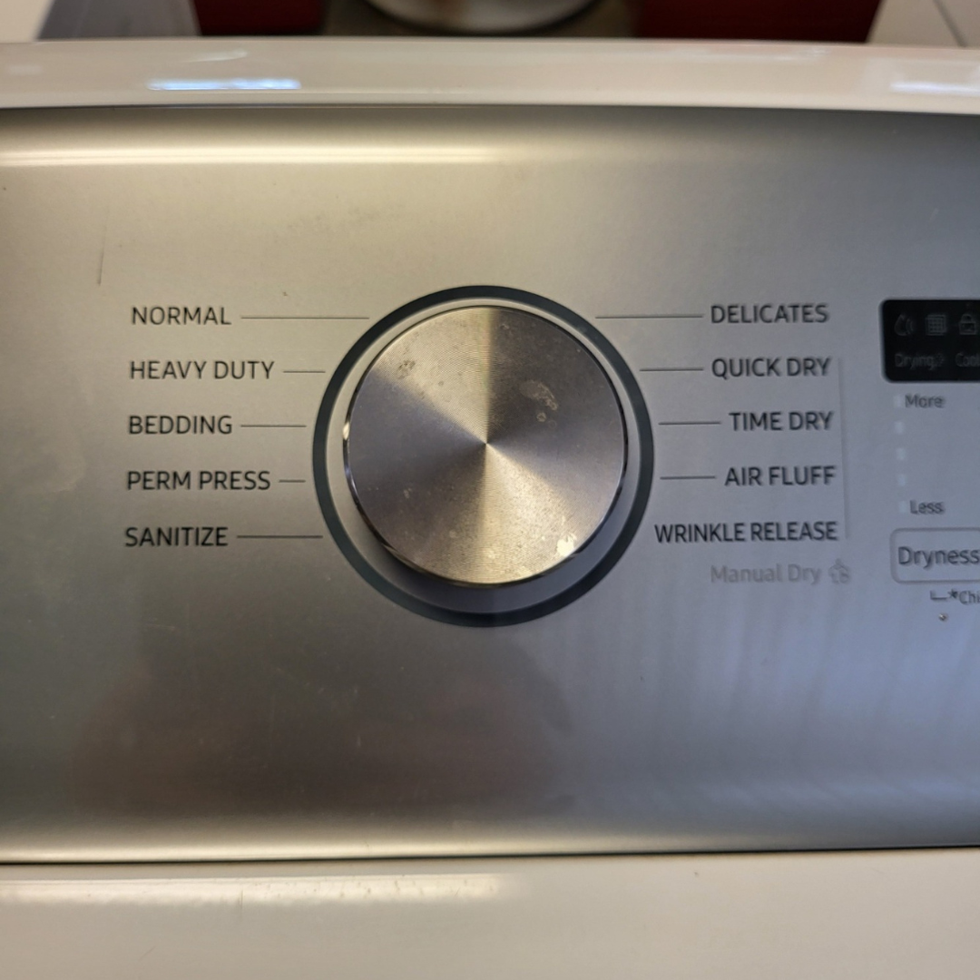 Samsung DVE50R5200W 27 Inch Electric Dryer with 7.4 Cu. Ft. Capacity, 10 Dry Cycles, Smart Care, Sensor Dry, Quick Dry, Sanitize, Wrinkle Prevent, and Child Lock: White, Refurbished