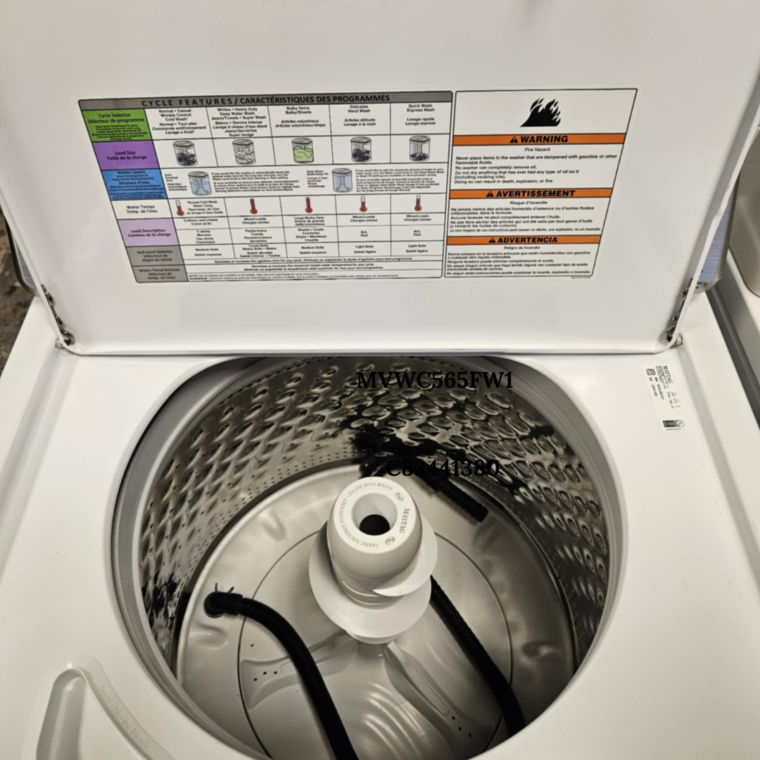 SET: Maytag MVWC565FW 28 Inch Top Load Washer, 4.2 Cu. Ft. and MGDC465HW 29 Inch Gas Dryer, 7.0 cu. ft, REFURBISHED