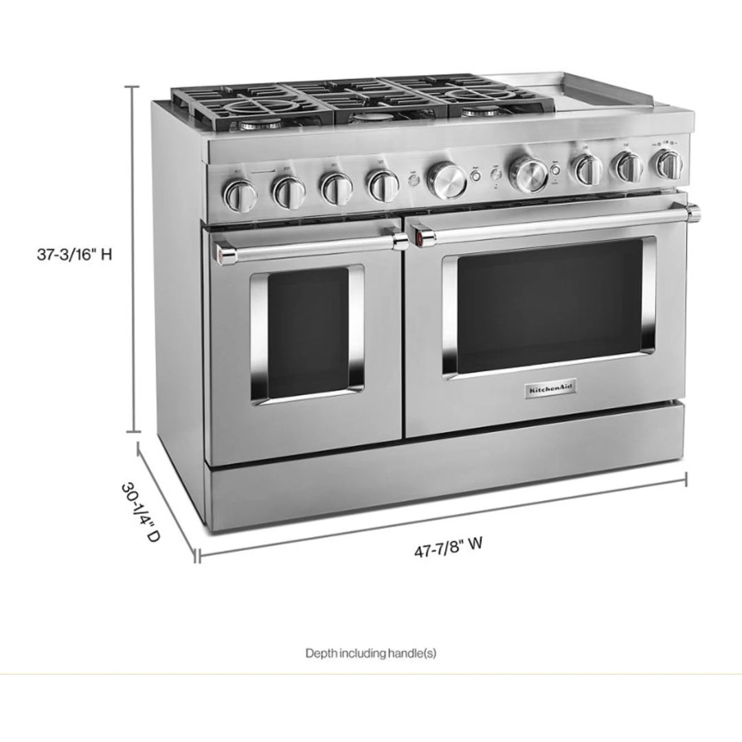 KitchenAid Commercial-Style KFDC558JSS 48 Freestanding Dual Fuel Smart Range: Stainless Steel