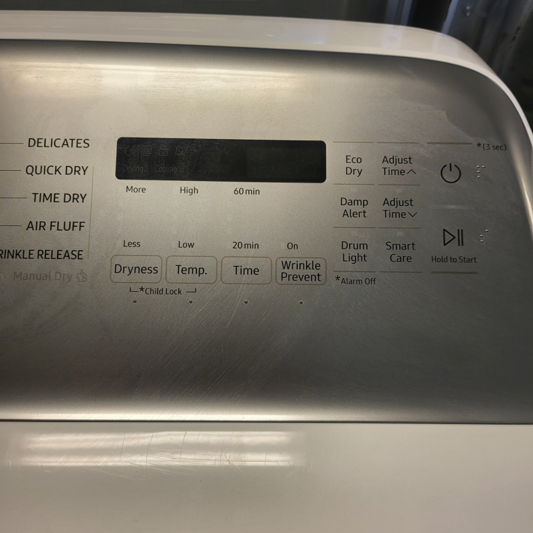 SET: Samsung WA50R5200AW 27 Inch Top Load Washer 5.0 Cu. Ft. & Samsung DVE50R5200W 27 Inch Electric Dryer with 7.4 Cu. Ft. - REFURBISHED