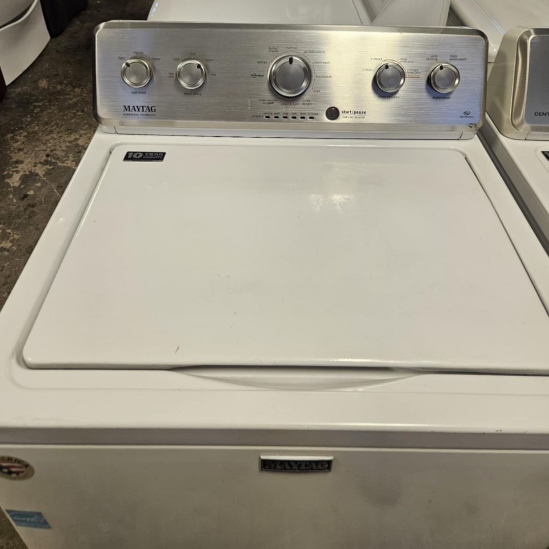 SET: Maytag MVWC565FW 28 Inch Top Load Washer, 4.2 Cu. Ft. and MGDC465HW 29 Inch Gas Dryer, 7.0 cu. ft, REFURBISHED