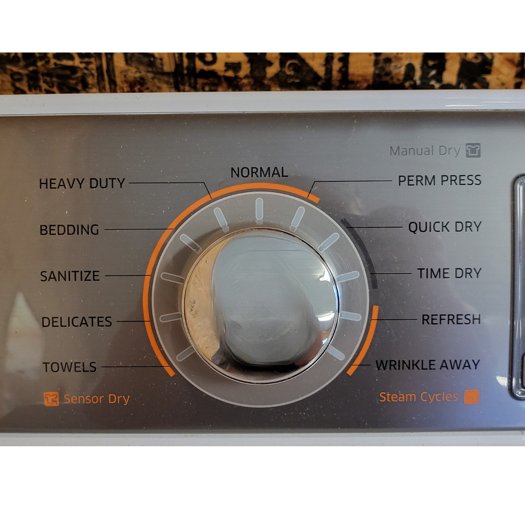 SET: Samsung WA45M7050AW 27 Inch Top Load Washer 4.5 cu. ft. & DV48H7400EW 27 Inch 7.4 cu. ft. Electric Dryer Refurbished
