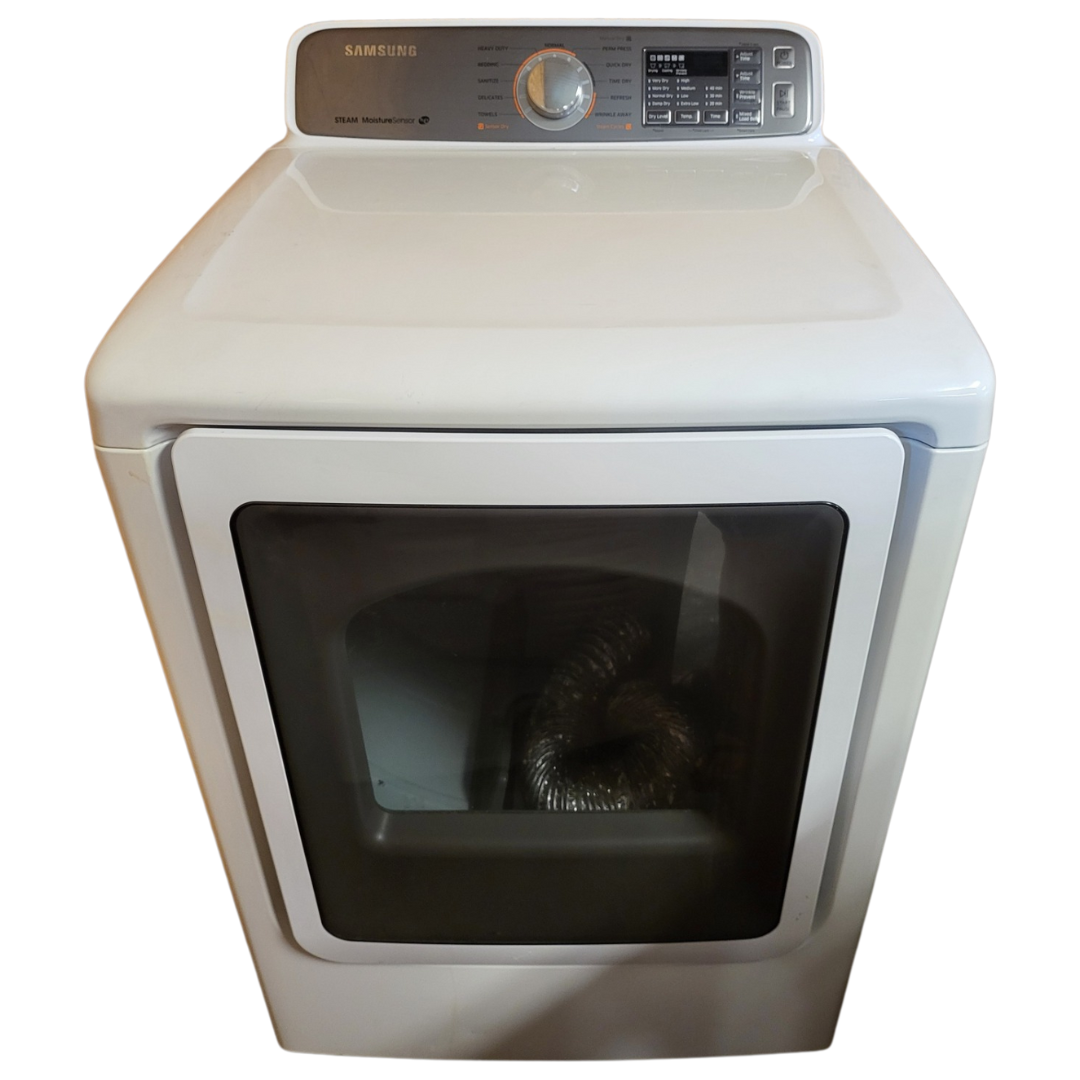 SET: Samsung WA45M7050AW 27 Inch Top Load Washer 4.5 cu. ft. & DV48H7400EW 27 Inch 7.4 cu. ft. Electric Dryer Refurbished