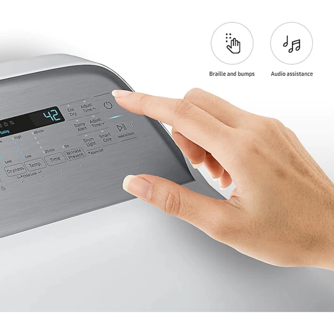 Samsung DVE50R5200W 27 Inch Electric Dryer with 7.4 Cu. Ft. Capacity, 10 Dry Cycles, Smart Care, Sensor Dry, Quick Dry, Sanitize, Wrinkle Prevent, and Child Lock: White, Refurbished