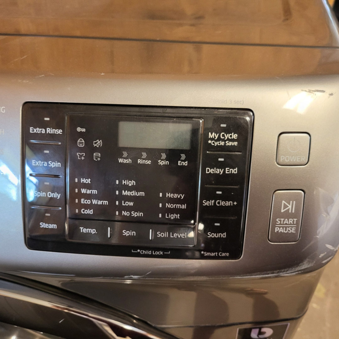 SET: Samsung WF42H5200AP 27 Inch 4.2 cu. ft. Front Load Washer & DV42H5200EP 27 Inch Electric Dryer 7.5 cu. ft. Platinum Refubished