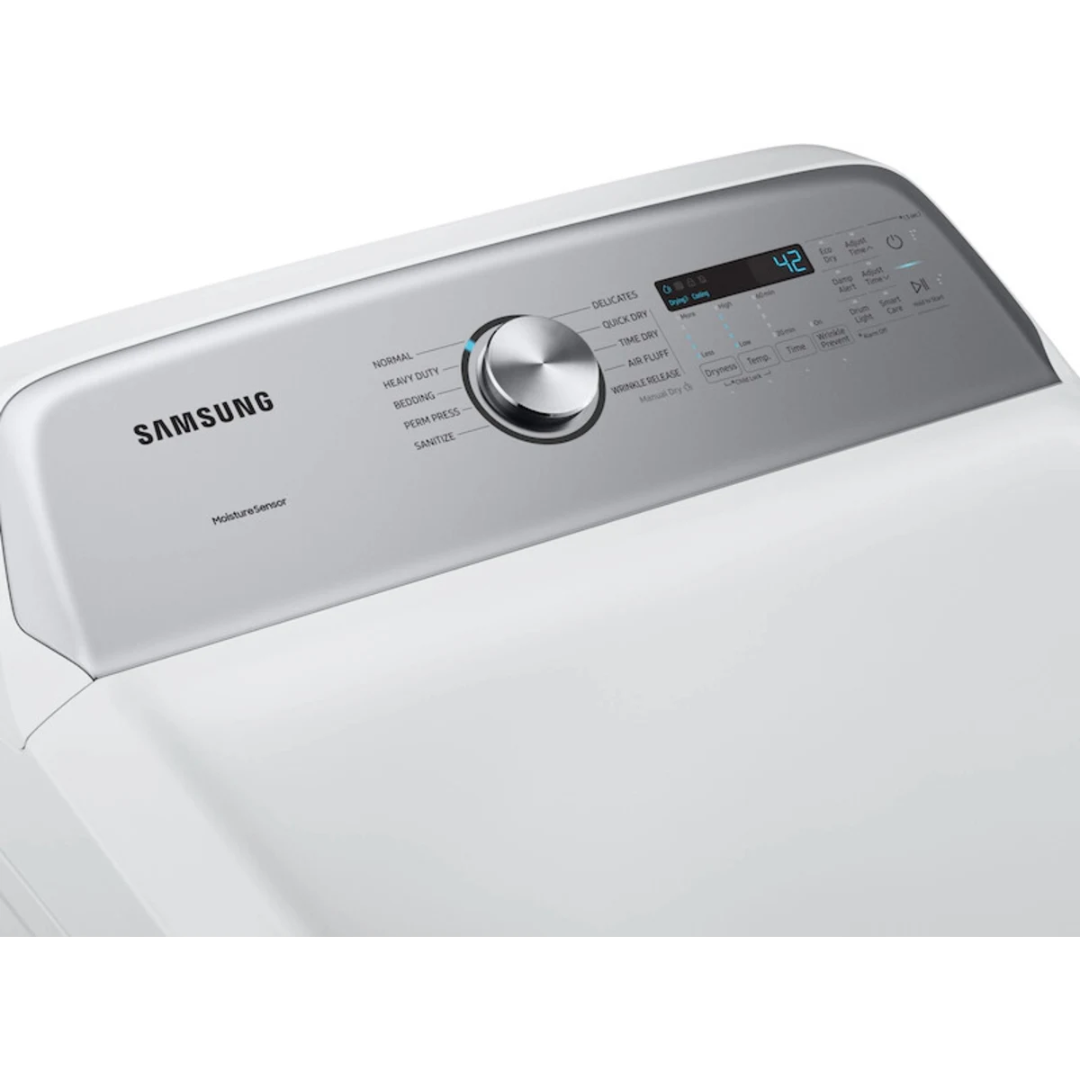 Samsung DVE50R5200W 27 Inch Electric Dryer with 7.4 Cu. Ft. Capacity, 10 Dry Cycles, Smart Care, Sensor Dry, Quick Dry, Sanitize, Wrinkle Prevent, and Child Lock: White, Refurbished