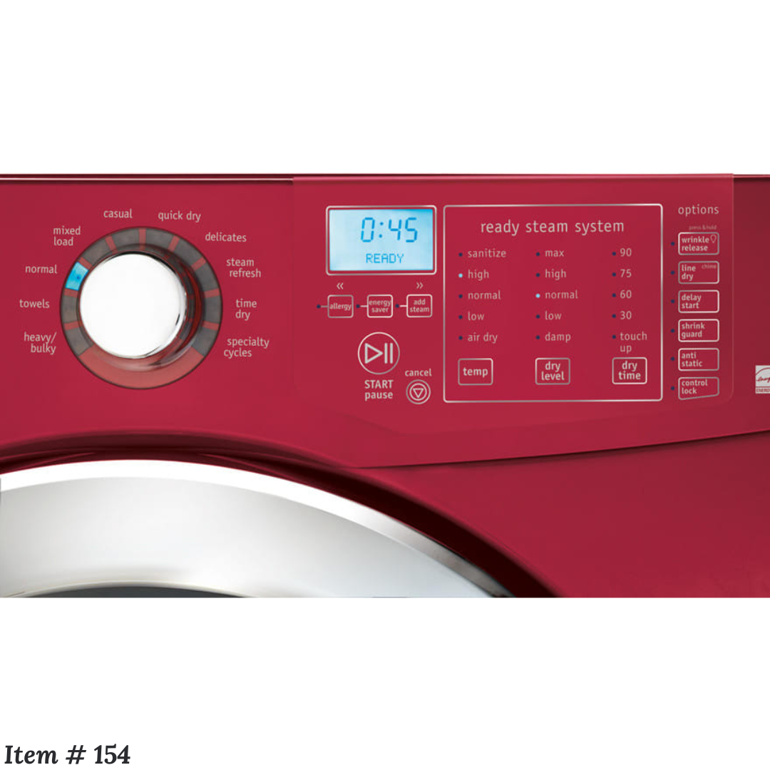 Frigidaire Affinity Series FASE7074LR 27 Inch Electric Steam Dryer with 7.0 cu. ft. Ultra-Capacity, Ready Steam, Energy Saver Option, DrySense Technology, Specialty Cycles/Options and NSF Certified: Classic Red - Refurbished
