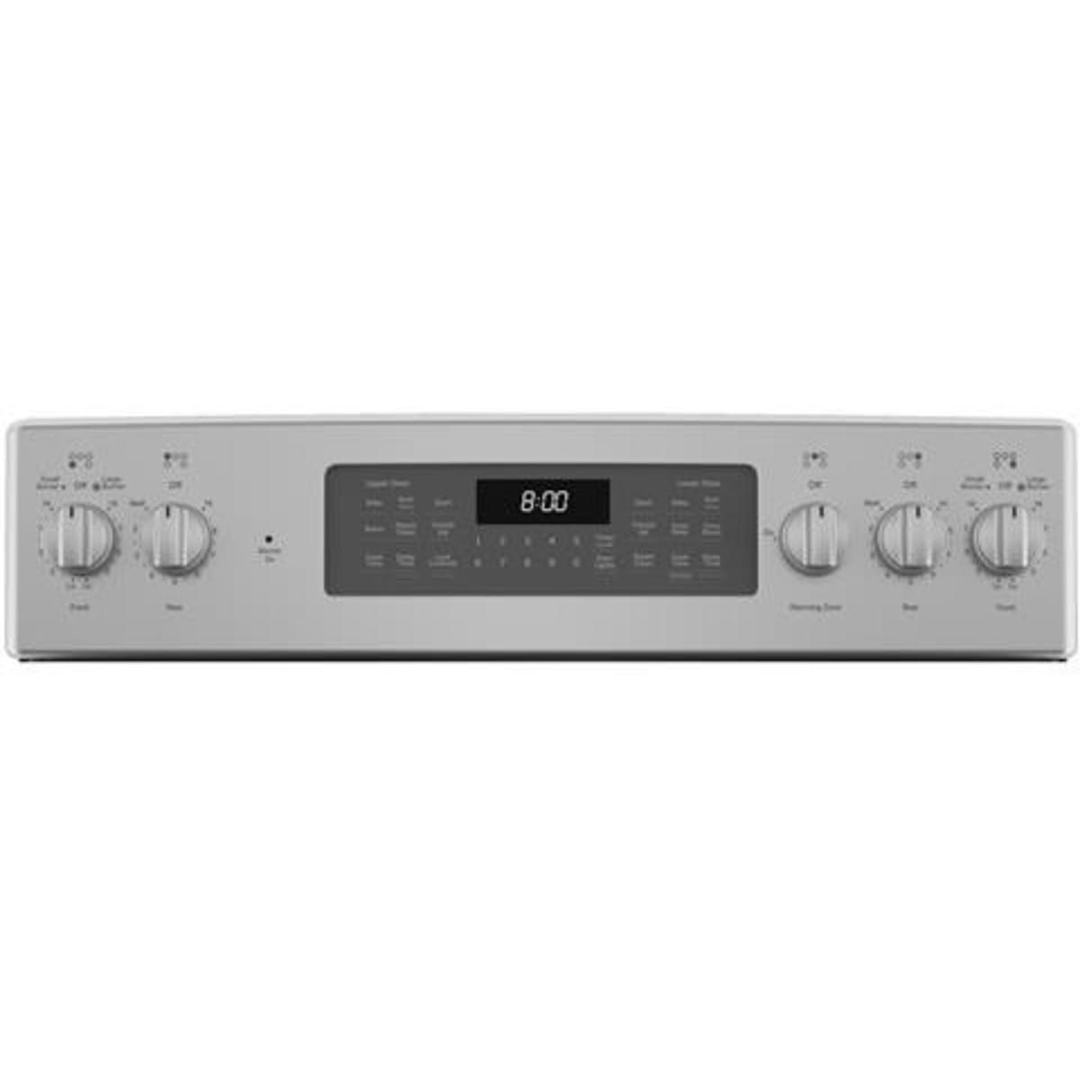 GE 30 Inch Electric Double Oven Range with 5 Radiant Elements, 6.6 Cu. Ft. Total Capacity, Ceramic Glass Smoothtop, Steam Clean, Power Boil Element, Warming Zone, Convection Oven, 8-Pass Bake Element, Fast Preheat, and Sabbath Mode: Stainless Steel