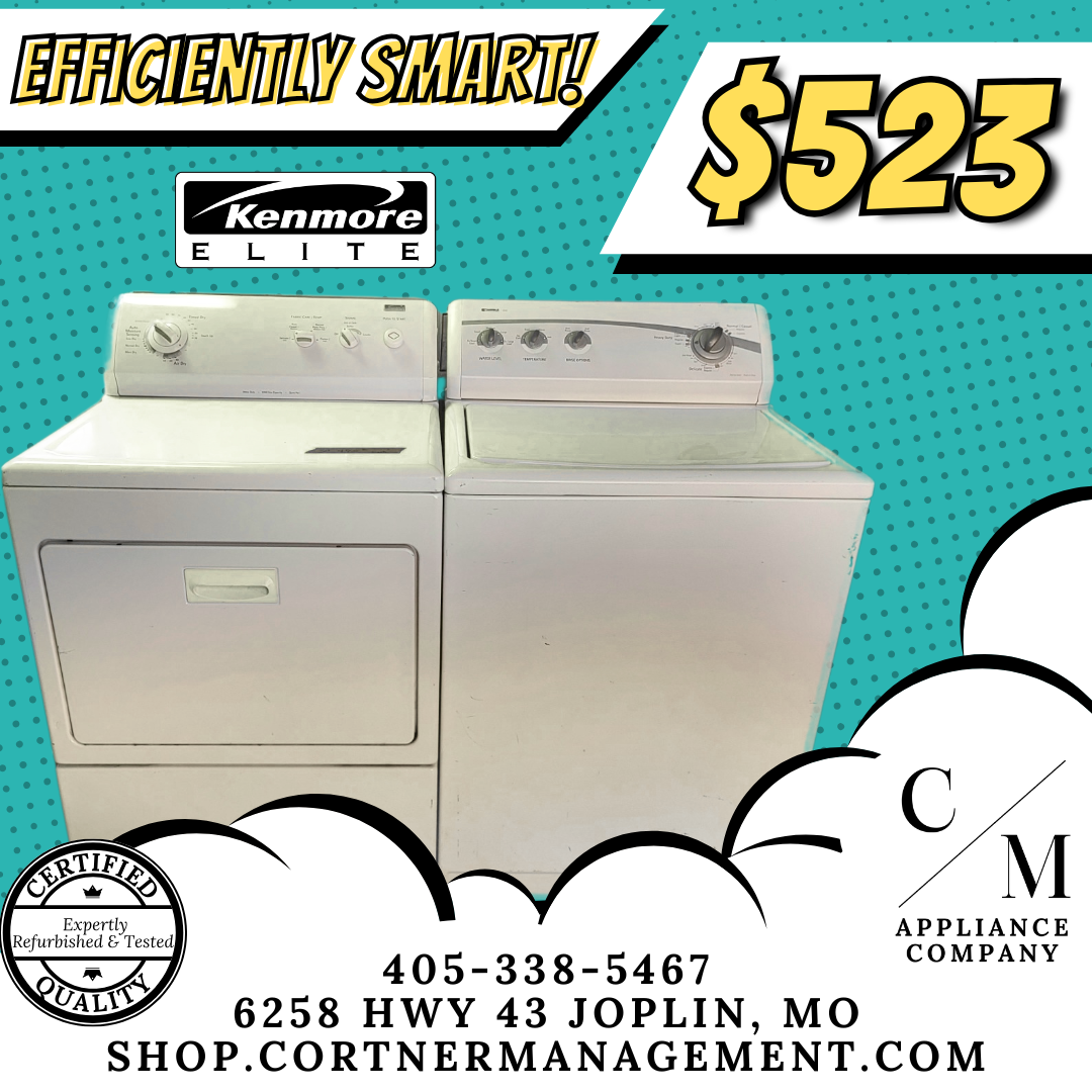 SET: Kenmore Elite 110.28532701 Top-Load Washer 4.5 cu. ft. & 110.68532700 Electric Dryer 6.5 cu. ft. - REFURBISHED