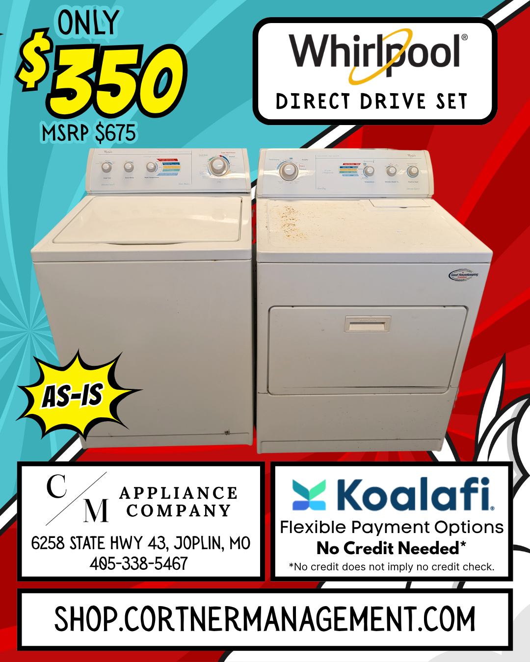 Whirlpool Set LSQ8000LQ & LEQ8000JQ, As-Is
