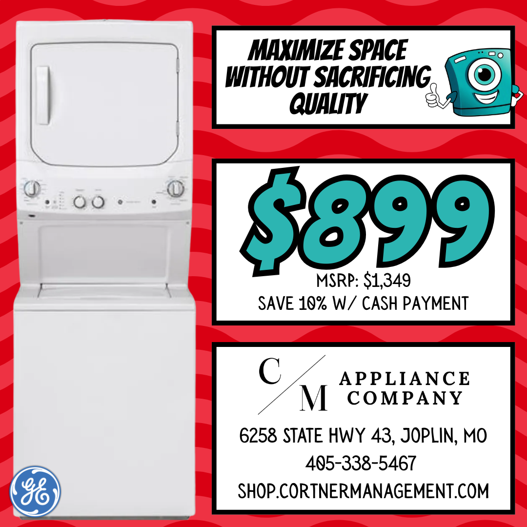 GE Spacemaker GUD27ESSMWW 27 Inch Electric Laundry Center with Auto-load Sensing, Cycle Status Lights, Rotary Controls, 11 Wash Cycles, 6 Wash/Rinse Temperatures and 800 RPM