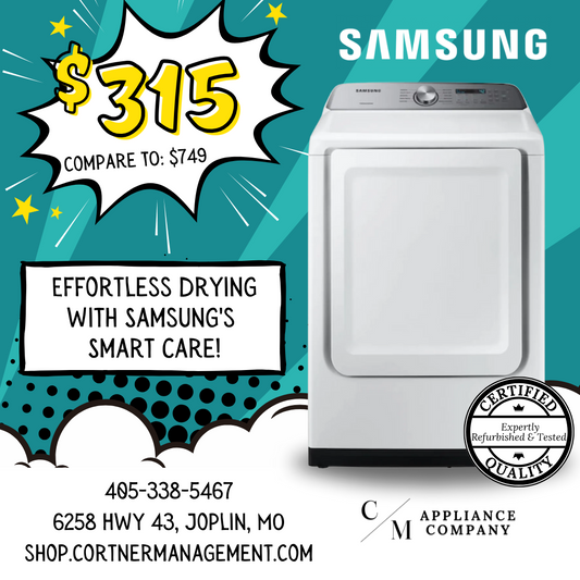 Samsung DVE50R5200W 27 Inch Electric Dryer with 7.4 Cu. Ft. Capacity, 10 Dry Cycles, Smart Care, Sensor Dry, Quick Dry, Sanitize, Wrinkle Prevent, and Child Lock: White, Refurbished