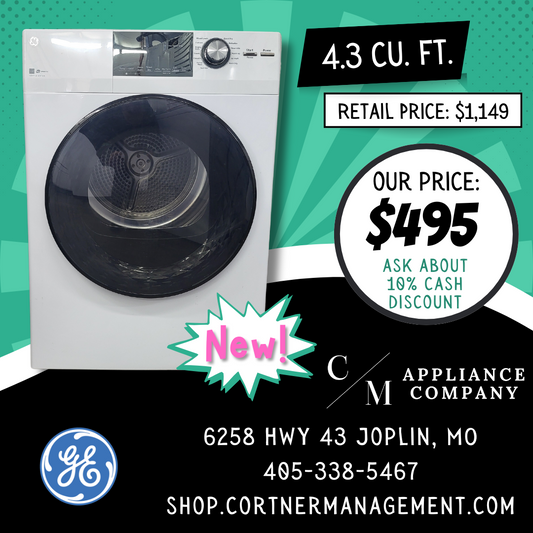 GE GFD14ESSNWW 24 Inch Electric Dryer with 4.3 Cu. Ft. Capacity, 13 Dryer Programs, Sensor Dry, Sanitize, Delay Start, Quick Dry, and Energy Star®