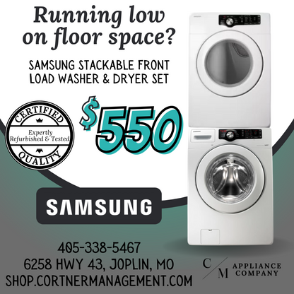 SET: Samsung WF210ANW 27 Inch Front-Load Washer, 3.5 cu. ft. & DV210AEW 27 Inch Electric Dryer, 7.3 cu. ft. & Neat White, Refurbished