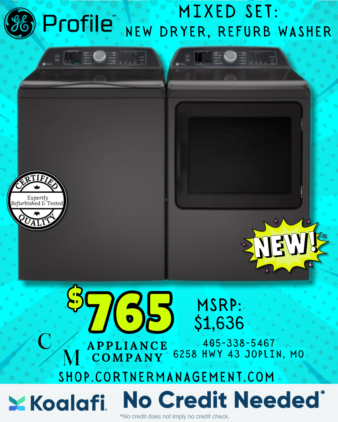 GE Mixed Set: Dryer PTD70EBPT1DG New | Washer PTW900BPT0DG Refurbished
