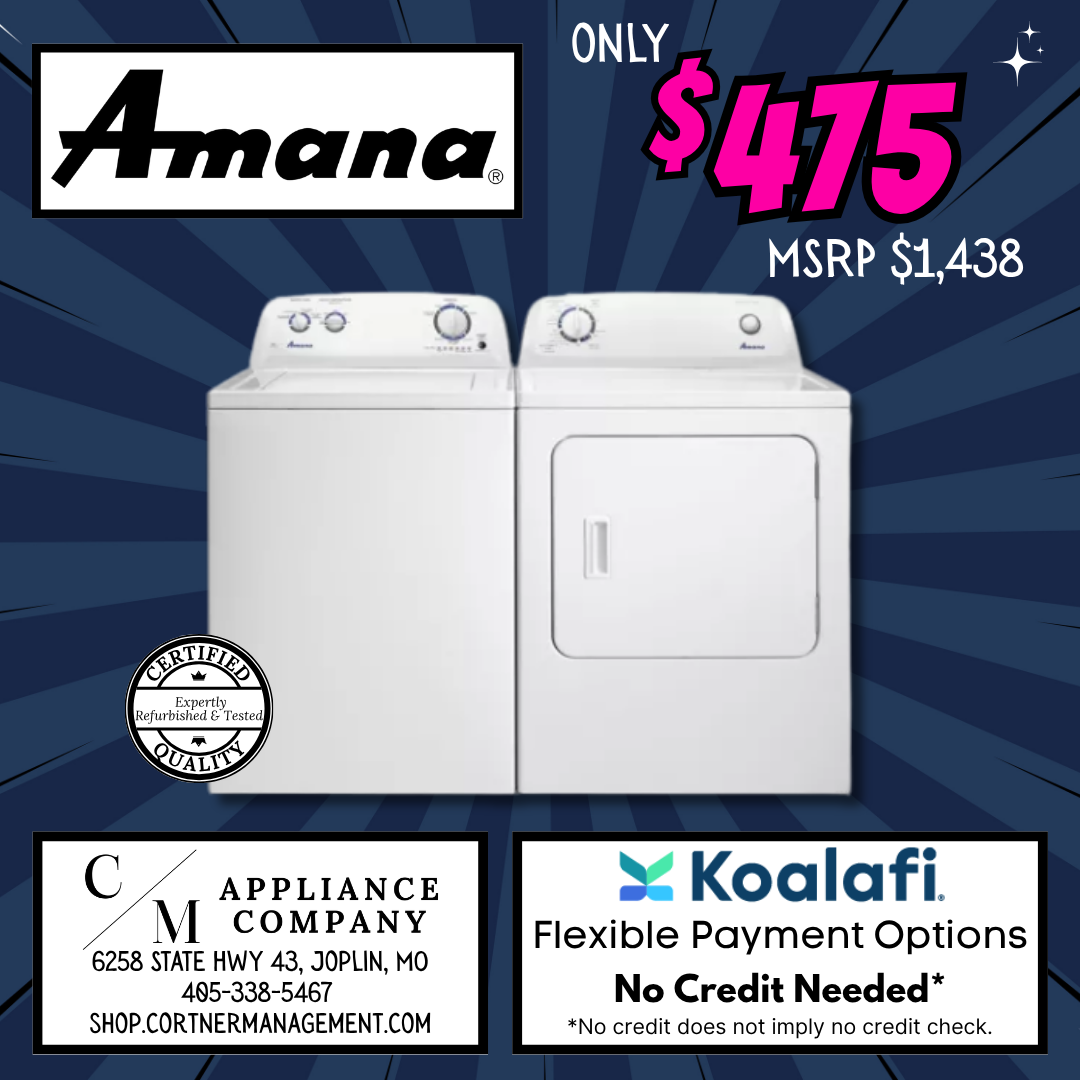SET: Amana NTW4519JW Washer & NED4655EW Dryer, Refurbished