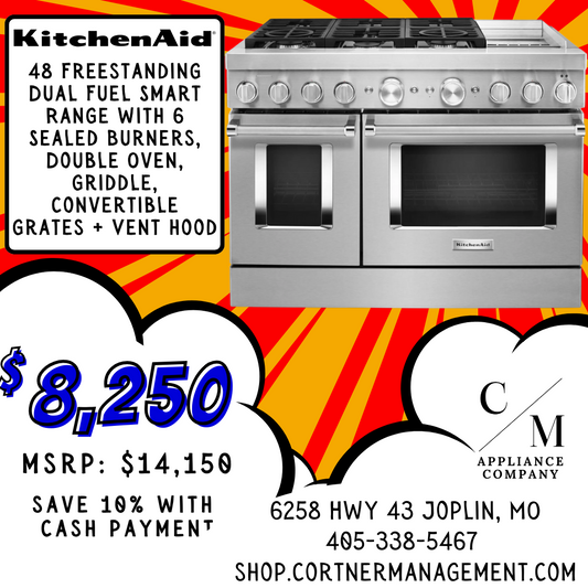 KitchenAid Commercial-Style KFDC558JSS 48 Freestanding Dual Fuel Smart Range: Stainless Steel