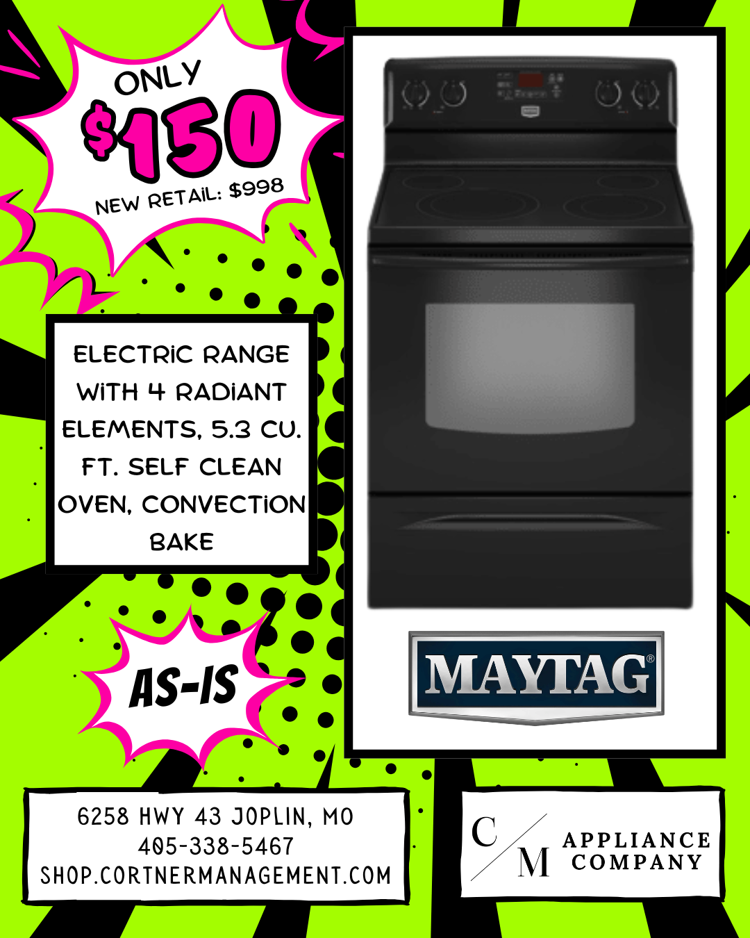 Maytag MER7775WB, As-Is