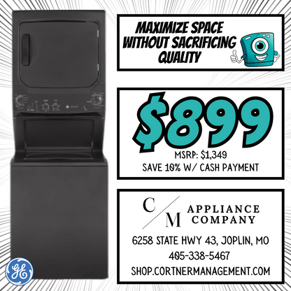 GE Spacemaker GUD27ESSMWW 27 Inch Electric Laundry Center with Auto-load Sensing, Cycle Status Lights, Rotary Controls, 11 Wash Cycles, 6 Wash/Rinse Temperatures and 800 RPM