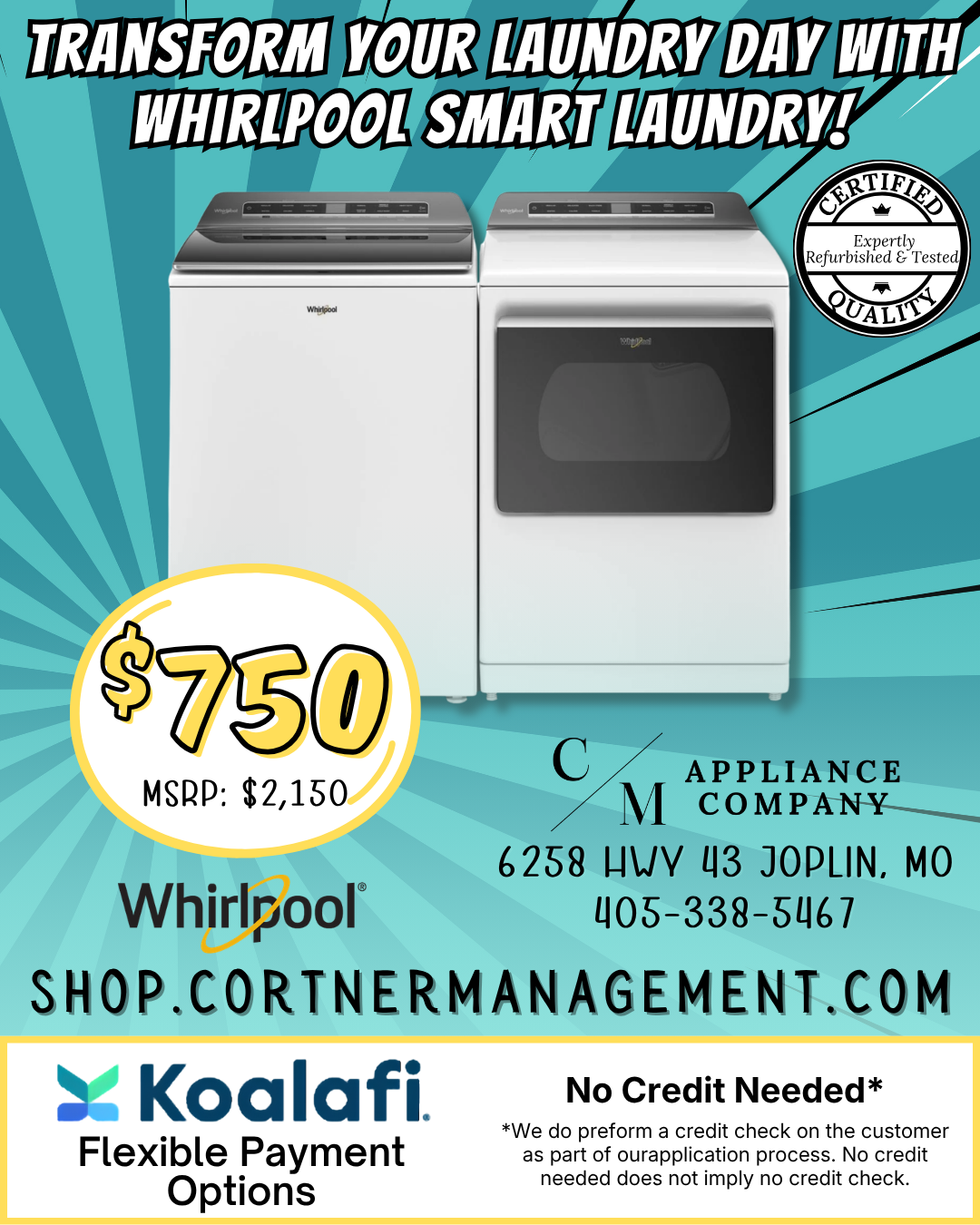 Whirlpool Set WTW8127LW & WED8127LW1, Refurbished