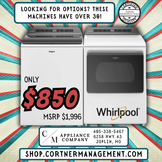 SET: Whirlpool WTW5105HW 28 Inch Top Load Washer 4.7 Cu. Ft. & Whirlpool WED7120HW 27 Inch Electric Dryer 7.4 Cu. Ft.