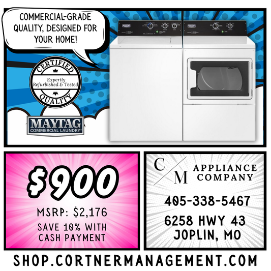 SET: Maytag MVWP575GW 3.5 cu. ft. Commercial-Grade Residential Agitator Washer & MEDP576KW1 7.4 CU. FT. COMMERCIAL-GRADE RESIDENTIAL DRYER - Refurbished