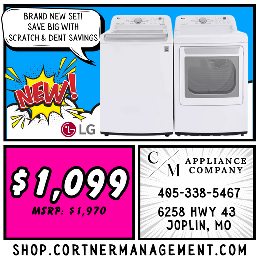 SET: LG WT6105CW 27 Inch Top Load Washer with 4.1 cu ft Capacity & DLE7150W 27 Inch Electric Dryer with 7.3 Cu. Ft. Capacity