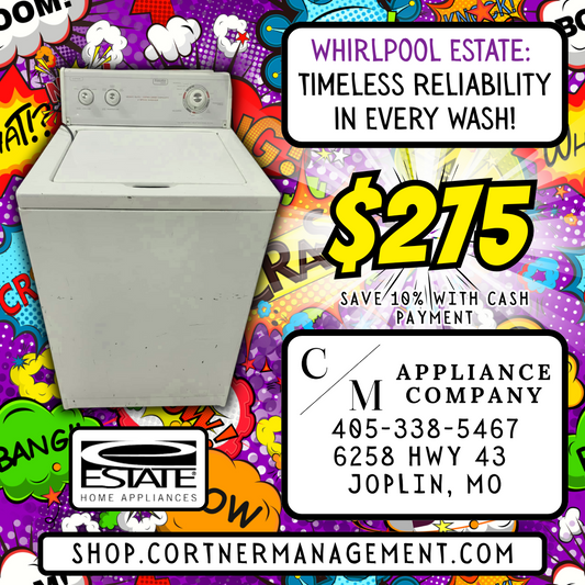 Whirlpool Estate TAWB600EQ 24-Inch Washing Machine with 2.5 cu. ft. Capacity, Multiple Load Size Options, 1/2-HP Motor, Self-Cleaning Filter, and 5 Wash Cycles, Refurbished