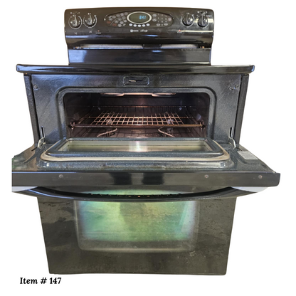 Maytag Gemini Series MER6875BAB 30 Inch Freestanding Smoothtop Electric Double Oven Range, 6.3 cu. ft. Self-Clean Ovens, EvenAir Convection Lower Oven, Rapid Preheat and Electronic Controls: Black - Refurbished