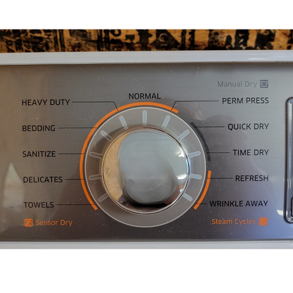 SET: Samsung WA45M7050AW 27 Inch Top Load Washer 4.5 cu. ft. & DV48H7400EW 27 Inch 7.4 cu. ft. Electric Dryer  Refurbished