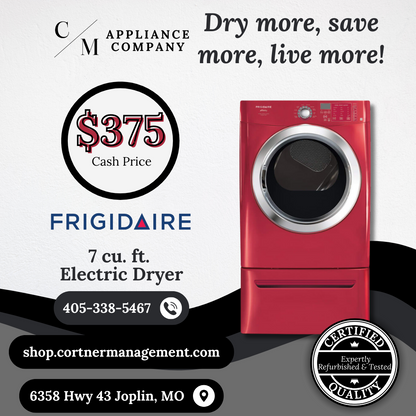 Frigidaire Affinity Series FASE7074LR 27 Inch Electric Steam Dryer with 7.0 cu. ft. Ultra-Capacity, Ready Steam, Energy Saver Option, DrySense Technology, Specialty Cycles/Options and NSF Certified: Classic Red - Refurbished