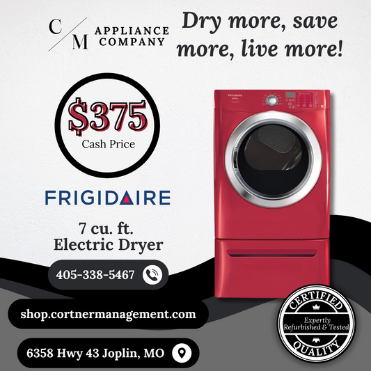 Frigidaire Affinity Series FASE7074LR 27 Inch Electric Steam Dryer with 7.0 cu. ft. Ultra-Capacity, Ready Steam, Energy Saver Option, DrySense Technology, Specialty Cycles/Options and NSF Certified: Classic Red - Refurbished