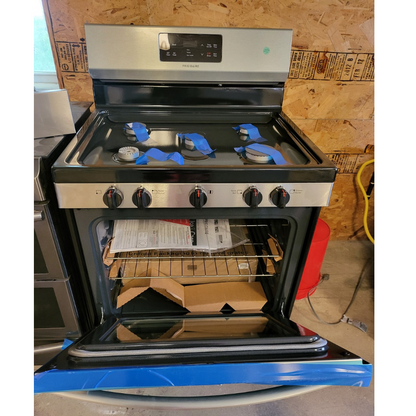 Frigidaire FFGF3054TS 30 Inch Freestanding Gas Range with 5 Sealed Burners, 5 Cu. Ft. Capacity Oven, Store-More™ Storage Drawer, Continuous Grates, One-Touch Self-Clean, Quick Boil, Low Simmer Burner, Auto Shut-Off, and CSA Certified: Stainless Steel