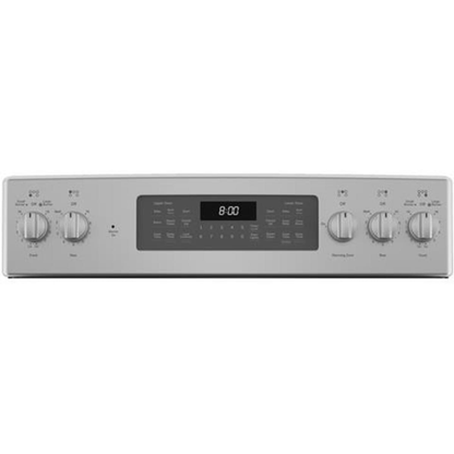GE 30 Inch Electric Double Oven Range with 5 Radiant Elements, 6.6 Cu. Ft. Total Capacity, Ceramic Glass Smoothtop, Steam Clean, Power Boil Element, Warming Zone, Convection Oven, 8-Pass Bake Element, Fast Preheat, and Sabbath Mode: Stainless Steel