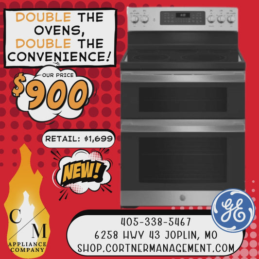 GE 30 Inch Electric Double Oven Range with 5 Radiant Elements, 6.6 Cu. Ft. Total Capacity, Ceramic Glass Smoothtop, Steam Clean, Power Boil Element, Warming Zone, Convection Oven, 8-Pass Bake Element, Fast Preheat, and Sabbath Mode: Stainless Steel